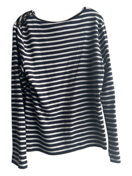 Tory Burch Size XL Navy & white Pima Cotton Striped Long Sleeve Boat Neck Top Navy & white / XL
