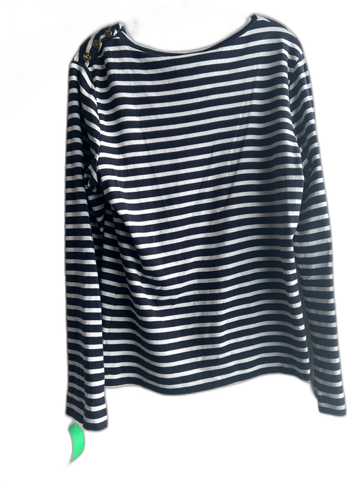 Tory Burch Size XL Navy & white Pima Cotton Striped Long Sleeve Boat Neck Top Navy & white / XL