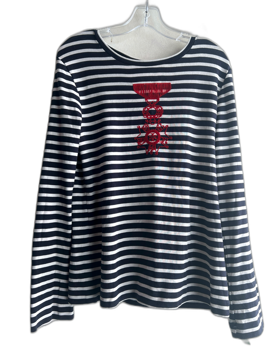 Tory Burch Size XL Navy & white Pima Cotton Striped Long Sleeve Boat Neck Top Navy & white / XL