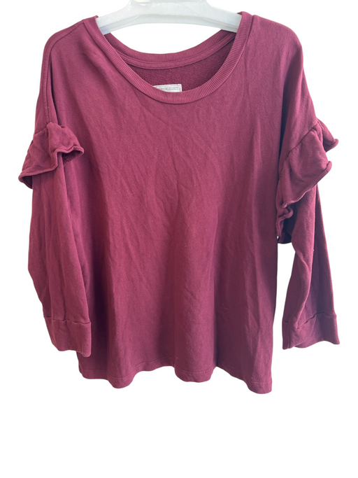 Current/Elliot Size 3 Maroon Cotton Long Sleeve Wide Neck Ruffle Accent Top Maroon / 3