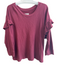 Current/Elliot Size 3 Maroon Cotton Long Sleeve Wide Neck Ruffle Accent Top Maroon / 3