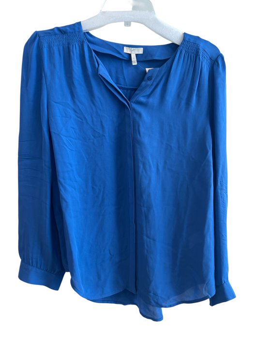 Joie Size Large Royal Blue Silk Long Sleeve Button Down Round Neck Top Royal Blue / Large
