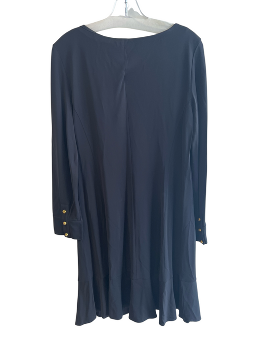 Tory Burch Size XL Black Viscose Long Sleeve Round Neck Gold Button Detail Dress Black / XL