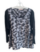 Rebecca Taylor Size 12 Black & Gray Silk Round Neck 3/4 Sleeve Partial Print Top Black & Gray / 12