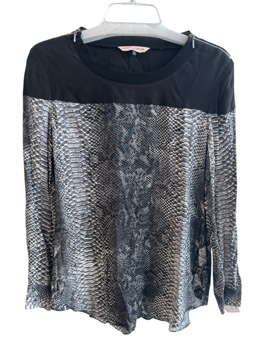 Rebecca Taylor Size 12 Black & Gray Rayon Shoulder Zip Long Sleeve Top Black & Gray / 12