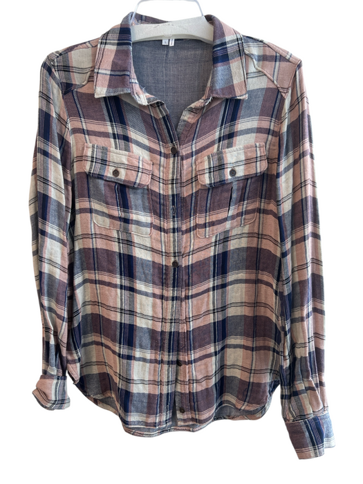 Paige Size Large Pink & blue Cotton Plaid Long Sleeve Button Down Top Pink & blue / Large