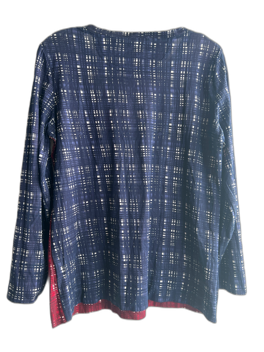 Tory Burch Size Large Navy, Red & White Cotton All Over Print Round Neck Top Navy, Red & White / Large