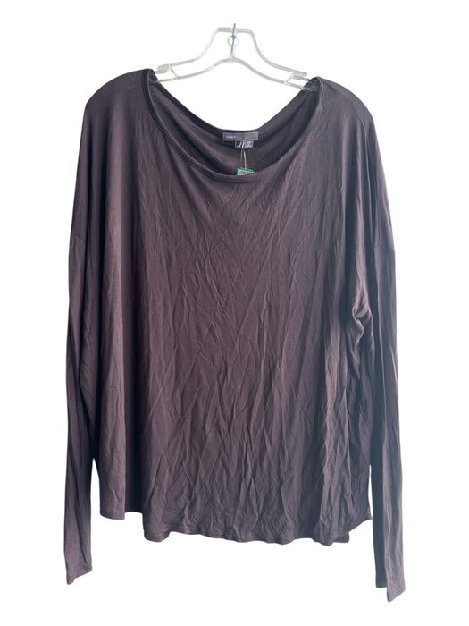 Vince Size Medium Brown Viscose Long Sleeve Wide Neck Boxy Fit Top Brown / Medium
