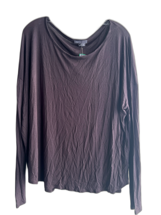 Vince Size Medium Brown Viscose Long Sleeve Wide Neck Boxy Fit Top Brown / Medium