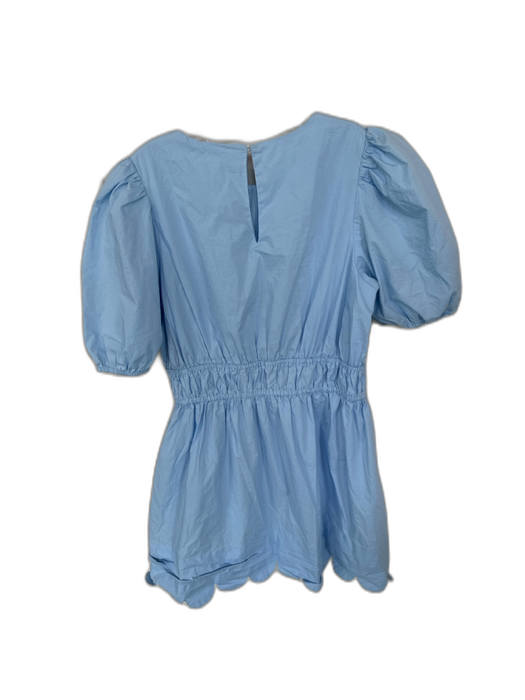 English Factory Size M Baby Blue Cotton Short Balloon Sleeve Elastic Waist Dress Baby Blue / M
