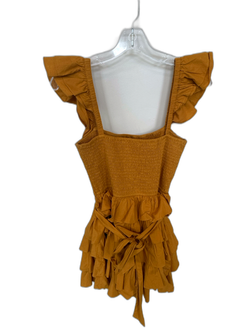 Tularosa Size M Mustard Cotton Flutter Sleeves smocked Belted Tiered Dress Mustard / M