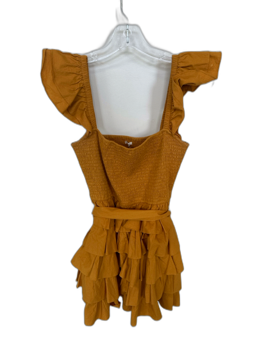 Tularosa Size M Mustard Cotton Flutter Sleeves smocked Belted Tiered Dress Mustard / M