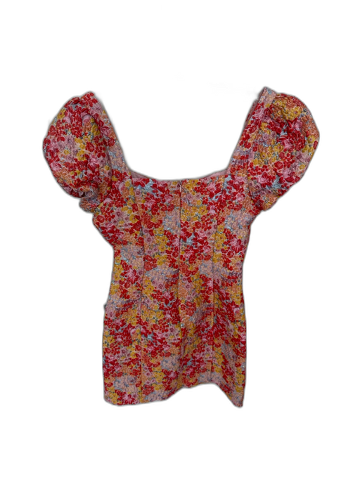 Lulus Size S Red & Yellow Polyester jaquard Short Balloon Sleeve Flowers Dress Red & Yellow / S