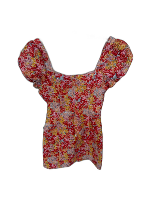 Lulus Size S Red & Yellow Polyester jaquard Short Balloon Sleeve Flowers Dress Red & Yellow / S