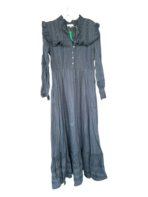 Loveshackfancy Size 8 Black Cotton Long Sleeve Lace Detail Maxi Dress Black / 8