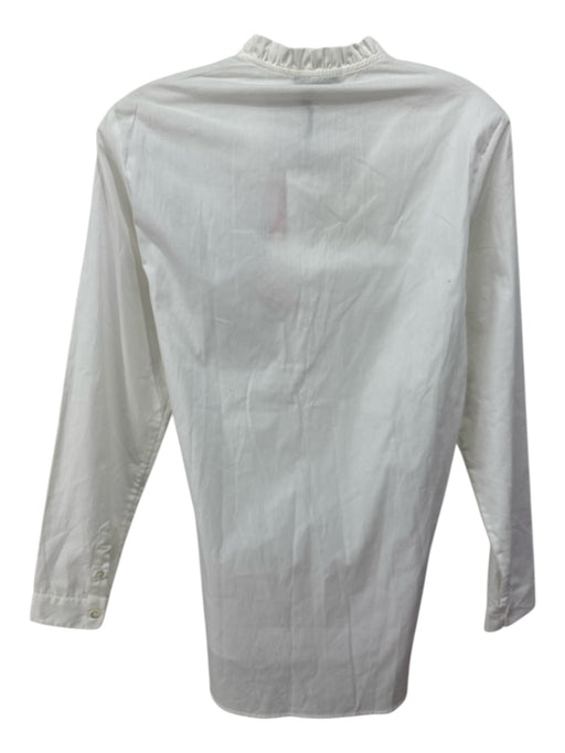 Marie Marot Size XS White Cotton Button Front Ruffle Neckline Side Slit Text Top White / XS