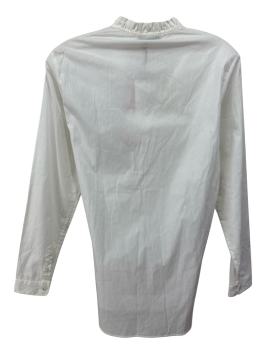 Marie Marot Size XS White Cotton Button Front Ruffle Neckline Side Slit Text Top White / XS
