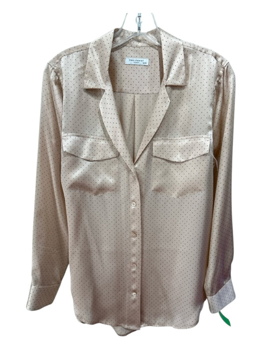 Equipment Femme Size XS Blush Pink & Black Silk Long Sleeve Polka Dot Top Blush Pink & Black / XS