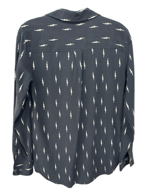 Equipment Size Small Black & Cream Silk Long Sleeve Thunderbolt Button Front Top Black & Cream / Small