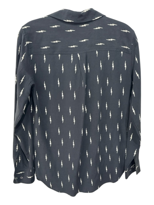 Equipment Size Small Black & Cream Silk Long Sleeve Thunderbolt Button Front Top Black & Cream / Small