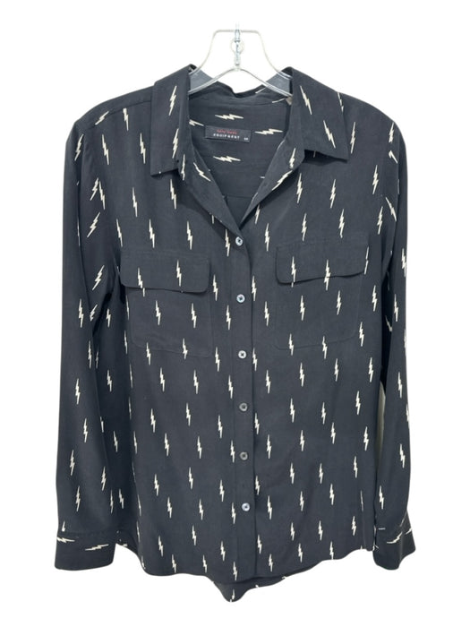 Equipment Size Small Black & Cream Silk Long Sleeve Thunderbolt Button Front Top Black & Cream / Small