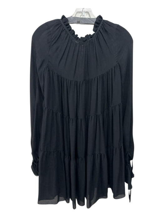 Plein Sud Size 42 IT Black Silk Long Sleeve Ruffle Tiered Sheer Dress Black / 42 IT