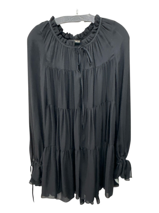 Plein Sud Size 42 IT Black Silk Long Sleeve Ruffle Tiered Sheer Dress Black / 42 IT