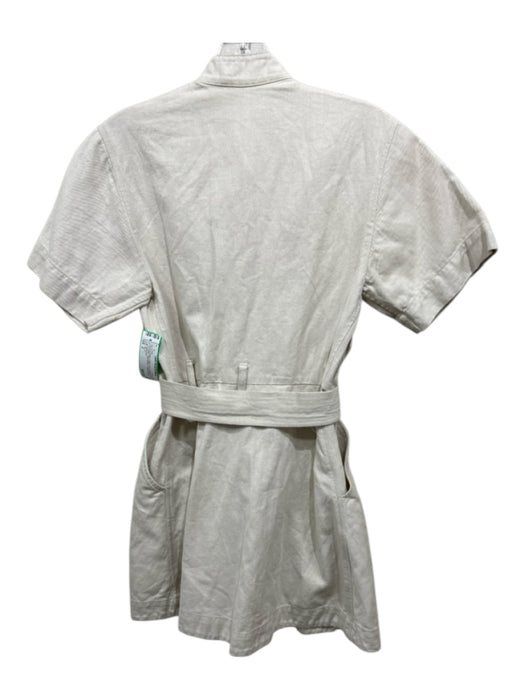 A.L.C. Size 2 Khaki Beige Cotton Denim Button Front Pleated Short Sleeve Dress Khaki Beige / 2