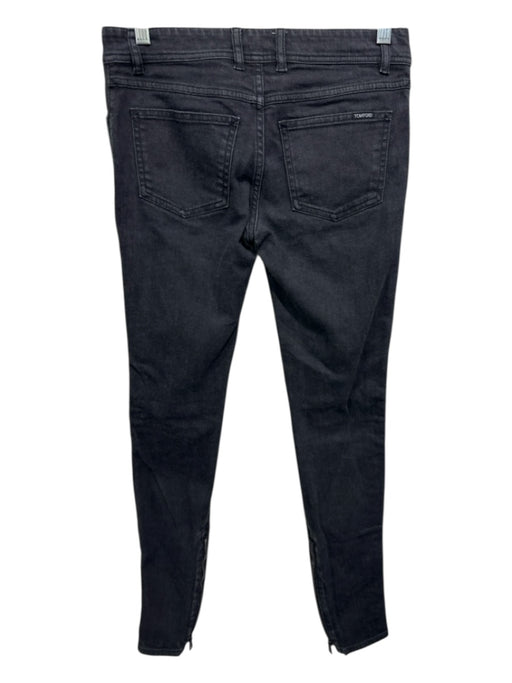Tom Ford Size 27 Faded Black Cotton Denim Mid Rise Leather Trim Skinny Leg Jeans Faded Black / 27