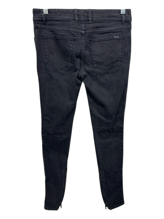 Tom Ford Size 27 Faded Black Cotton Denim Mid Rise Leather Trim Skinny Leg Jeans Faded Black / 27