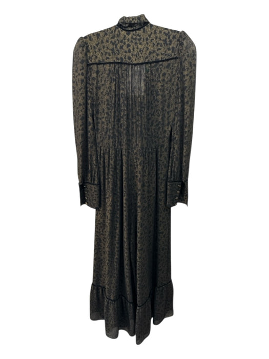 Zara Size XS Black & Gold Long Sleeve Leopard Print Button Front Jumpsuit Black & Gold / XS