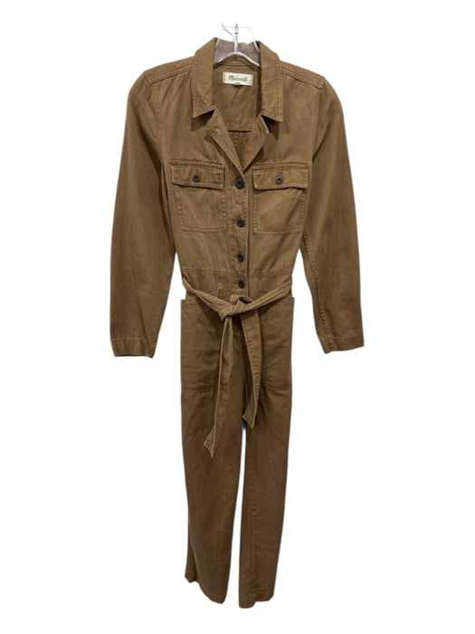Madewell Size XS Light Brown Cotton Long Sleeve Button Front Cargo Jumpsuit Light Brown / XS
