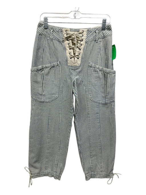 We The Free Size 26 Blue & Cream Cotton Denim High Rise Striped Lace Up Pants Blue & Cream / 26