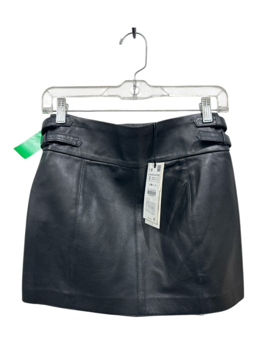 Zara Size Small Black Sheep Leather Double Buckle Side Zip Mini Paneled Skirt Black / Small