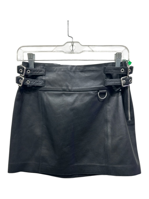 Zara Size Small Black Sheep Leather Double Buckle Side Zip Mini Paneled Skirt Black / Small