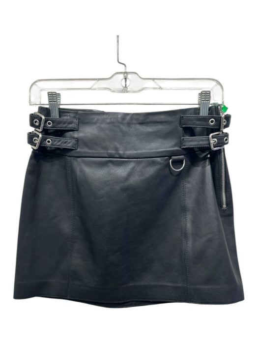Zara Size Small Black Sheep Leather Double Buckle Side Zip Mini Paneled Skirt Black / Small