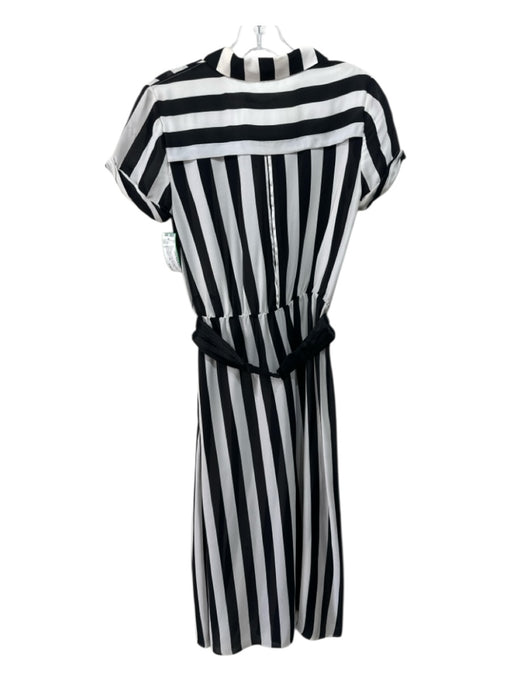 Alice + Olivia Size 2 Black & White Silk Short Sleeve Striped Button Front Dress Black & White / 2