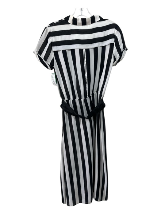 Alice + Olivia Size 2 Black & White Silk Short Sleeve Striped Button Front Dress Black & White / 2