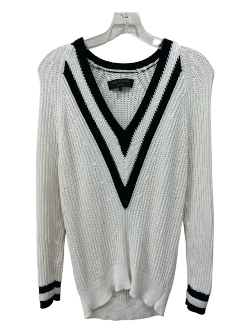 Rag & Bone Size XXS White & Black Cotton Long Sleeve Chevron Ribbed Knit Sweater White & Black / XXS
