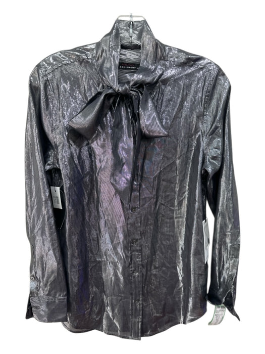 Equipment Size XS Gunmetal Silver Silk Blend Long Sleeve Button Front Top Gunmetal Silver / XS