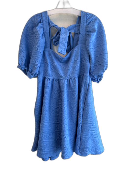 Free People Size Medium Blue Polyester Half Puff Sleeve Textured Open Back Dress Blue / Medium