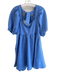 Free People Size Medium Blue Polyester Half Puff Sleeve Textured Open Back Dress Blue / Medium