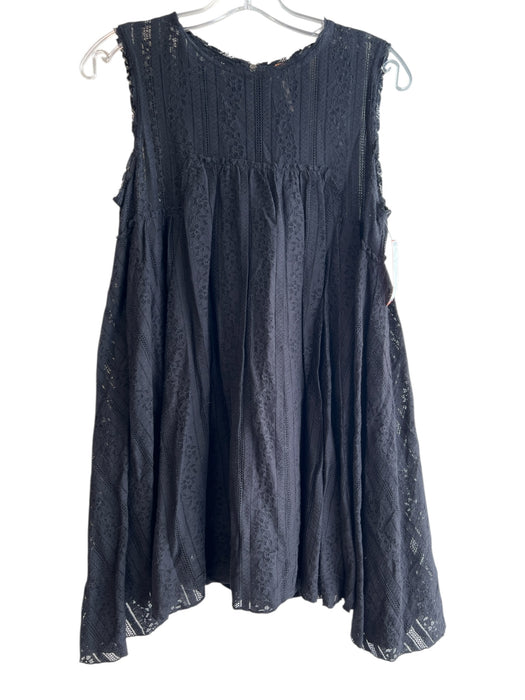 Free People Size Small Black Cotton Blend Round Neck Sleeveless Lined Dress Black / Small