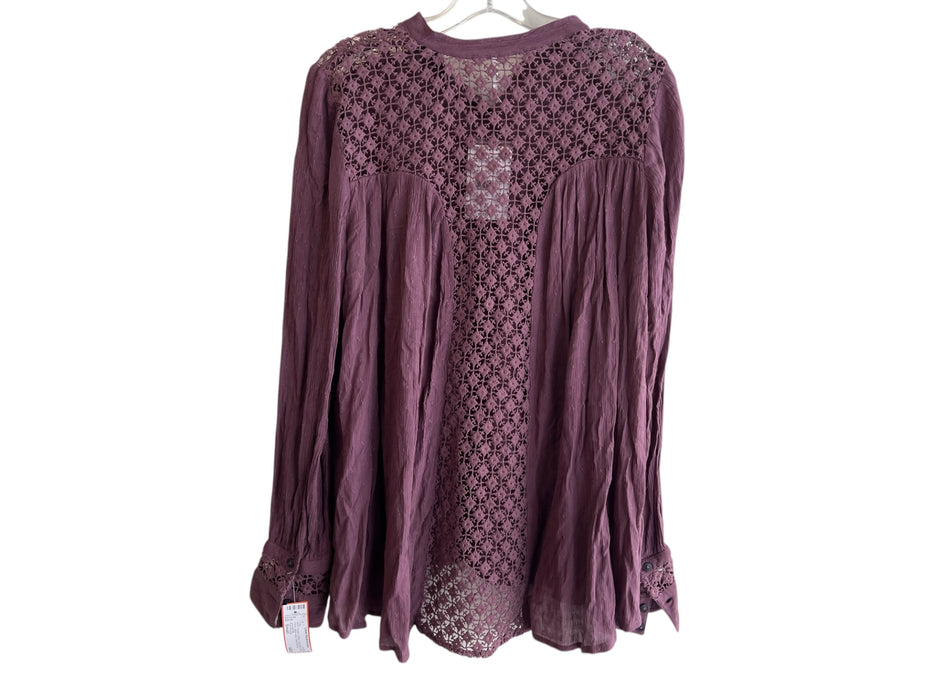 Free People Size Small Purple Cotton Long Sleeve Button Down Back Lace Top Purple / Small