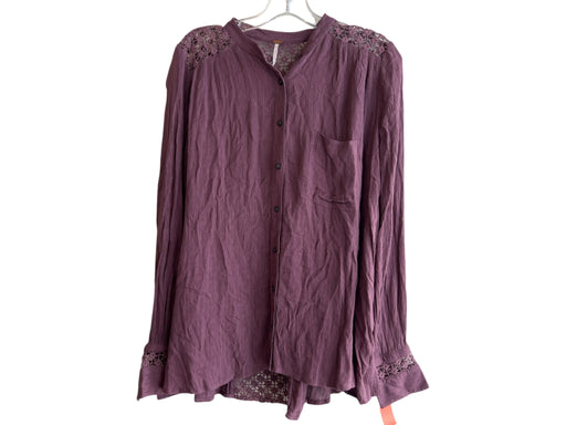 Free People Size Small Purple Cotton Long Sleeve Button Down Back Lace Top Purple / Small