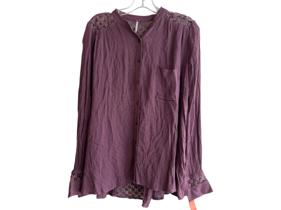 Free People Size Small Purple Cotton Long Sleeve Button Down Back Lace Top Purple / Small