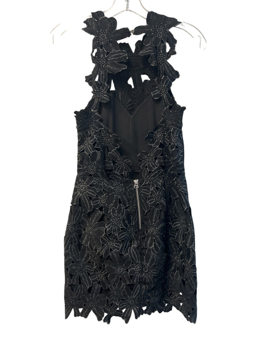 Saylor Size M Black Polyester Halter Neck Back Button Lace Overlay Floral Dress Black / M