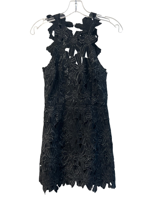Saylor Size M Black Polyester Halter Neck Back Button Lace Overlay Floral Dress Black / M