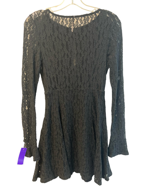 Free People Size M Black Nylon & Spandex Lace Long Sleeve Keyhole Dress Black / M
