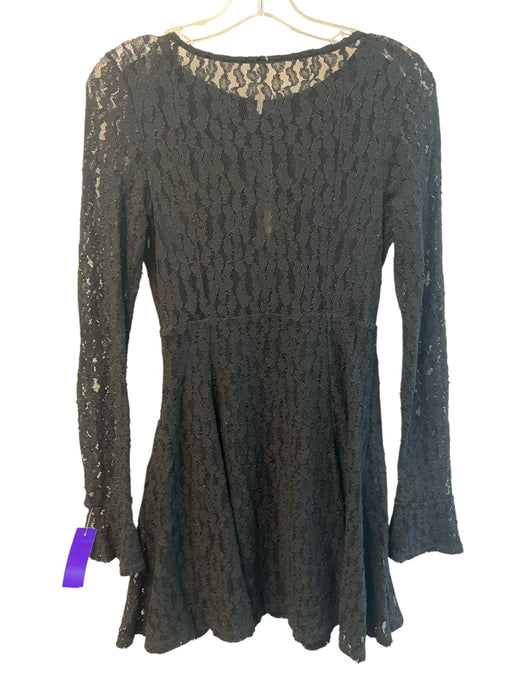 Free People Size M Black Nylon & Spandex Lace Long Sleeve Keyhole Dress Black / M